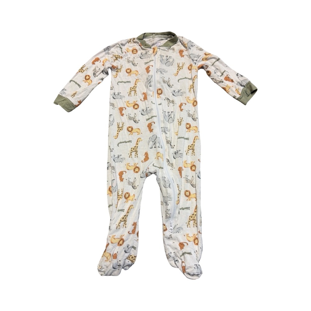 Milkberry Safari Animal Bamboo Viscose Footie Pajamas 3-6M Sage Green 2-Way Zip